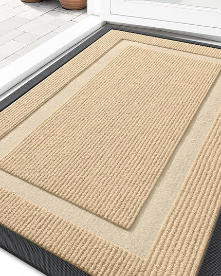 OLANLY Front Door Mat Indoor Outdoor Entrance, Waterproof All-Season, All-Weather Doormat, Sturdy Natural Rubber, Fade Resistant, Low Profile, Easy Clean Patio Porch Entryway Mat, 29.5x17, Beige
