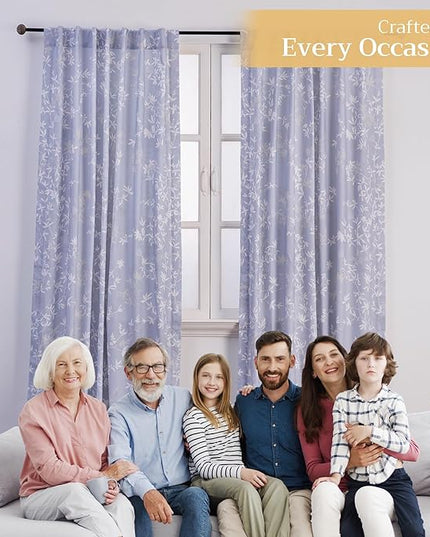 Maison d' Hermine Curtains for Living Room 100% Cotton 96 inch Length One Panel Light Filtering Curtains for Bedroom Windows with Rod and Loop Pockets Drapes (Louxor Blue, 50" W x 96" L)