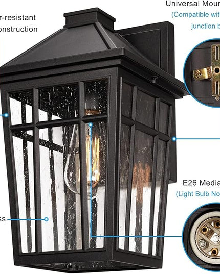 Darkaway 2pcs Outdoor Sconce Lights Wall Light Fixtures, 14inch Large Porch Light Outdoor Wall Anti-Rust Black Aluminum with Glass for Patio Yard Doorway Garage