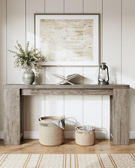 LITTLE TREE 70.9-Inch Long Entryway Table, Farmhouse Sofa Console Table for Living Room, Entryway, Hallway, Grey