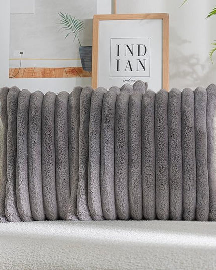 DEELAND Pack of 2,Double-Sided Faux Fur Plush Decorative Throw Pillow Covers Fuzzy Striped Soft Pillowcase Cushion Covers for Sofa Couch Bedroom