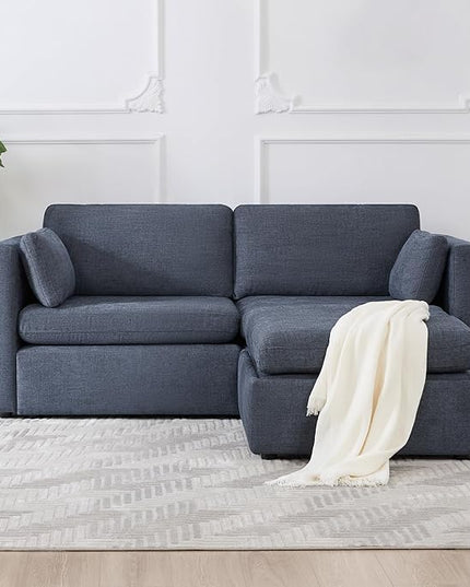 CHITA Modular Sectional Sofa, FSC Certified L Shaped Couch with Reversible Chaise, Modular Sectional Couch for Samll Space,78 Inch Width, 3 Seat Modular Sofa with Storage Ottoman, Blue