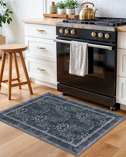 2x3 Washable Rug Soft Area Rug for Entryway, Navy Blue Black Non-Slip Indoor Door Mat Boho Low-Pile Kitchen Rugs, Floor Modern Carpet for Entrance Kitchen Bedside Farmhouse