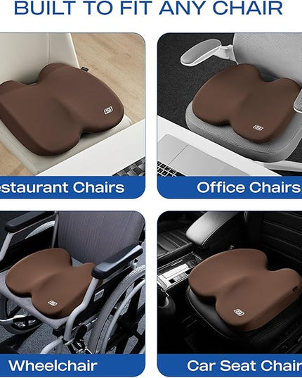 Skechers Seat Cushion, Ergonomic Memory Foam Cushion for Long Sitting Hours on Office & Home Chair, Car Seat Cushion for Sciatica, Coccyx Cushion,Brown