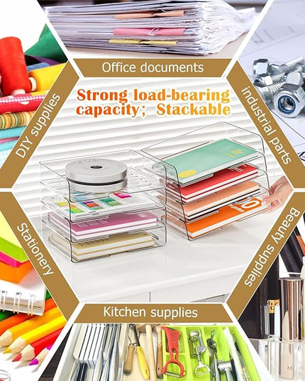 YKLSLH 4 Trays Paper Organizer Letter Tray - Acrylic Desk File Organizer, Stackable Clear Paper Holder Sorter Office Organizer for Letter/A4, Office File Ipad Books Notes Etc