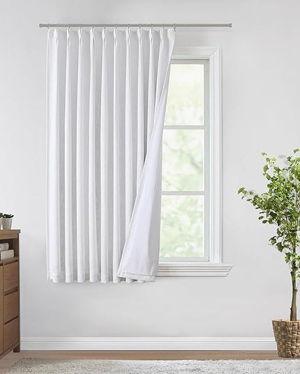 Vision Home White Pinch Pleated Full Blackout Curtains 60 inch Wide Thermal Insulated Window Curtains for Living Room Bedroom Room Darkening Pinch Pleat Drapes with Hooks Back Tab 1 Panel 60" Wx72 L