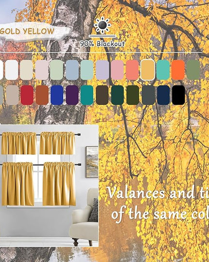 DONREN Blackout Curtain Panels for Bedroom Rod Pocket 96 Inch Length Curtains (42 W x 96 L,Gold Yellow,2 Panels)