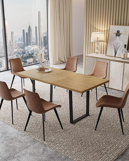 ZckyCine 51"-67" Modern Extendable Dining Table Set for 6 with 6 Padded Chairs, Wood Kitchen & Dining Room Table Set, Space-Saving Home Furniture for Small Families