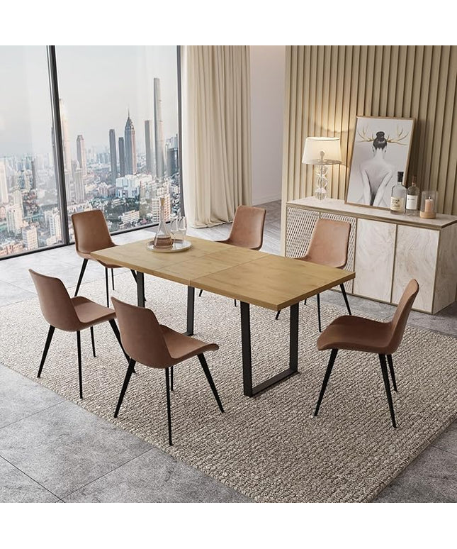 ZckyCine 51"-67" Modern Extendable Dining Table Set for 6 with 6 Padded Chairs, Wood Kitchen & Dining Room Table Set, Space-Saving Home Furniture for Small Families