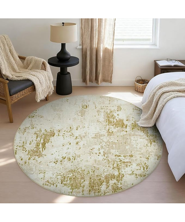 Modern Abstract 4x4 Round Area Rug Non Slip Non Shedding Rug Low Pile Stain Resistant for Bedroom Living Room Office Dining Room,Golden Grey