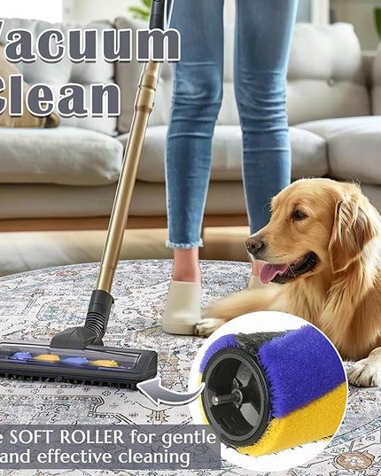 jinchan Round Rug 6ft Area Rug - Machine Washable 6'Circle Vintage Floral Non-Slip with Rubber Backing Ultra-Thin Low-Pile Carpet for Bedroom Living Room Dining Room Entryway (6'Round, Grey/Blue)
