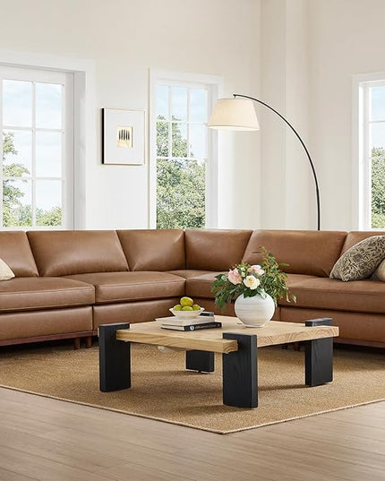 CHITA 114" Super Large Luxury V Shape Corner Sectional Modular Sofa, Down Filled Modern Sofa, Deep Seat Comfty Cloud Couch, 5 Seat Couch with Chaise, Solid Wood Leg, Faux Leather in Camel