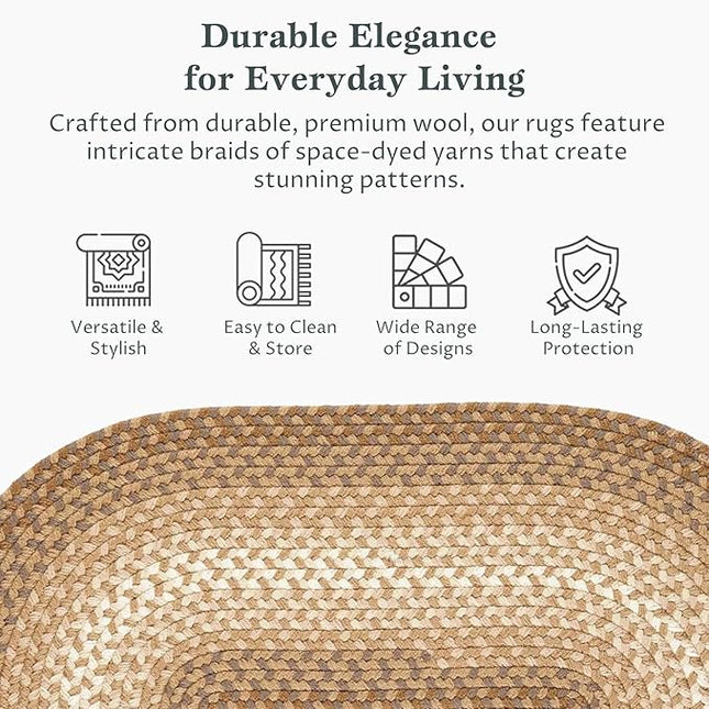 Tranquility TQ52 Natural 5' x 8' Oval - Braided Area Rug, Home Decor, Floor Mat or Bedroom Rug - Easy Care, Ideal for High Traffic Areas in Hallway and Living Room - Made in USA