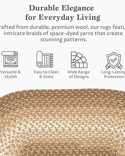 Tranquility TQ52 Natural 7' x 9' Oval - Braided Area Rug, Home Decor, Floor Mat or Bedroom Rug - Easy Care, Ideal for High Traffic Areas in Hallway and Living Room - Made in USA
