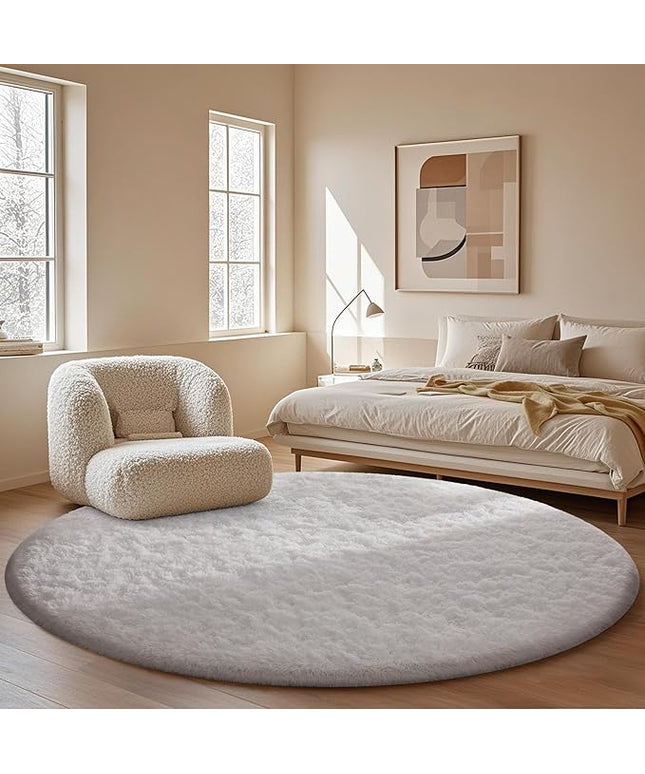 Ophanie Round Rug 4Ft White Circle Area Rug, Aesthetic Room Decor, Fluffy Fuzzy Bedroom Carpet, Plush Soft Shaggy Living Room Rugs for Kids Home Decor, Nursery