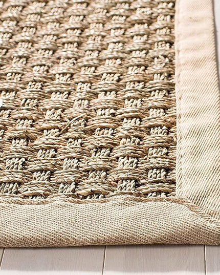 SAFAVIEH Area Rug 6' Square - Natural Fiber Collection - Natural & Beige, Seagrass, Basketweave Pattern with Border (NF114A)