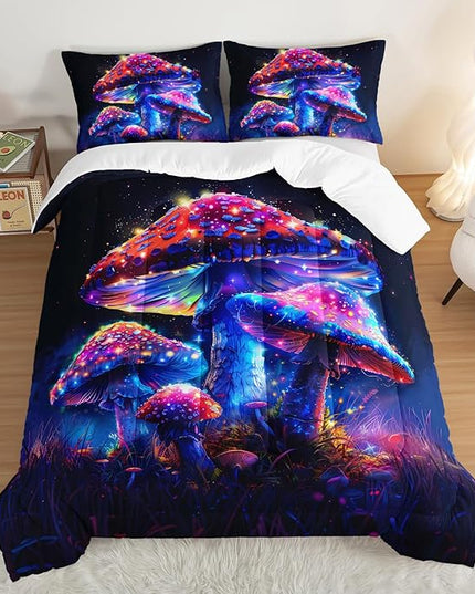 Luminescent Mushroom Comforter Set Full Size,Natural Wild Fungus Bedding for Kids Boys Girls Room Decor,Wild Botanical Theme Bedding Sets with 2 Pillowcases.
