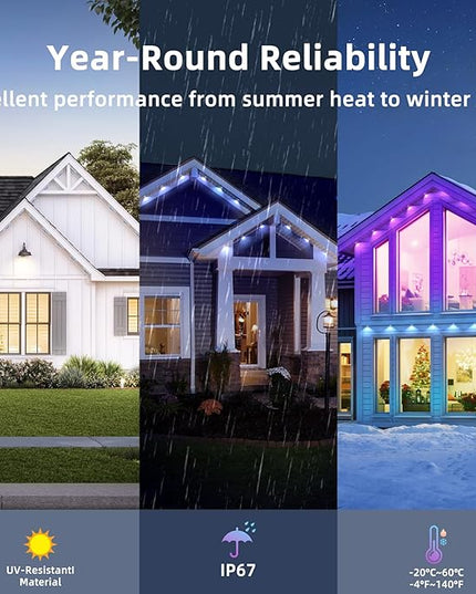 150FT Permanent Outdoor Lights for House,RGB LED Eaves Lights with IP67 Waterprooff, Smart App Remote Control, Music Sync, for Christmas,Daily & Holiday Party Decor