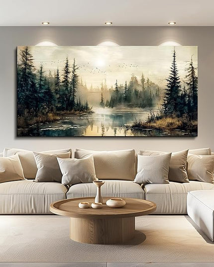 FUHAIHUA Canvas Wall Art For Living Room Large Wall Decor For Bedroom Modern Office Wall Decorations Forest River Landscape Paintings Farmhouse Pictures Artwork Room Aesthetic Home Decor 20x40 In