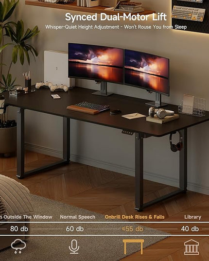 63x30 Inch Adjustable Standing Desk with 4 Legs, Stand up Desk Features a Spacious Rectangular Top, Dual-Motor Lift, and Memory Presets (28-46Inch) for Home Offices or Computer Workstations, Black