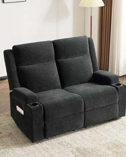Loveseat Recliner, Loveseat Sofa with Adjustable Footrest, Wall Hugger Recliner for Living Room & Home Theater & RV(Black)