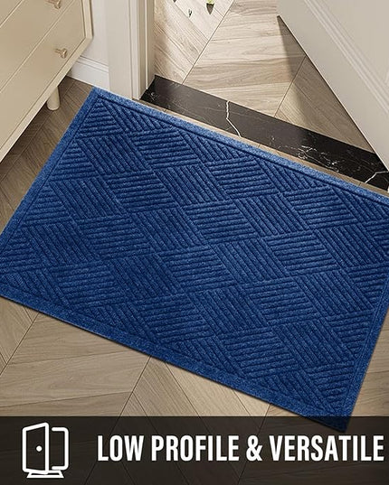 Sturdy Front Door Mat, Absorbent Muddy Dirt Resist Welcome Door Mats Outdoor Indoor, Stain and Fade Resistant, Non-Slip Rubber Backing Low Profile Doormat for Entryway, 47×32, Blue