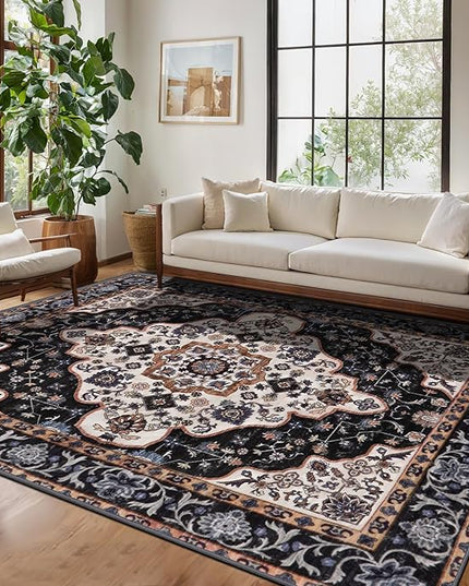 Ciicool Area Rug 5x7ft Washable Rugs for Living Room Non-Slip Indoor Rugs Large Low-Pile Mat Floor Carpet Vintage Rug for Bedroom Dinning Foyer Decor