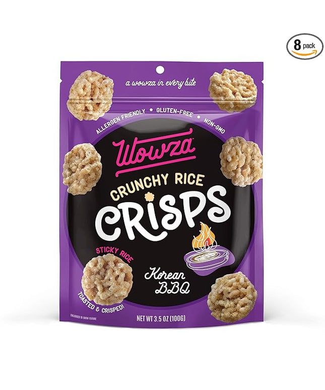 Wowza Korean BBQ - Healthy Snacks, Mini Rice Cakes, Sticky Rice Crunchy Snack, Low Calorie, Savory Rice Crisp - Ideal Healthy Snack for Adults & Kids, 3.5 oz Bag, 8 Pack