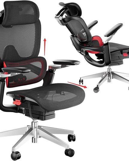 Ergonomic Office Chair, Big and Tall Mesh Computer Gaming Chair with Adaptive Lumbar Support, Work Chair with Headrest, 5D Armrest,90-130°Tilt, BIFMA Certified, Model Zen (Red)