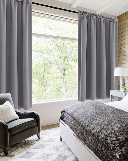 DWCN Grey Room Darkening Blackout Curtains - Thermal Insulated Privacy Energy Saving Window Curtain Drapes 52 x 54 inch Length, Set of 2 Bedroom Living Room Curtains