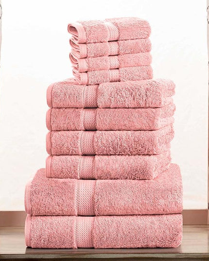 Superior Egyptian Cotton Pile 10 Piece Towel Set, Includes 2 Bath, 4 Hand, 4 Face Towels/Washcloths, Ultra Soft Luxury Towels, Thick Plush Essentials, Guest Bath, Spa, Hotel Bathroom, Tea Rose