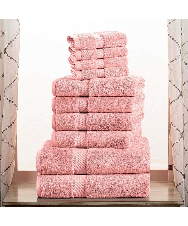 Superior Egyptian Cotton Pile 10 Piece Towel Set, Includes 2 Bath, 4 Hand, 4 Face Towels/Washcloths, Ultra Soft Luxury Towels, Thick Plush Essentials, Guest Bath, Spa, Hotel Bathroom, Tea Rose