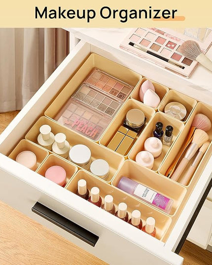 Vtopmart 25 PCS Plastic Drawer Organizers Set, 4-Size Versatile Bathroom and Vanity Drawer Organizer Trays, Storage Bins for Makeup, Bedroom, Kitchen Gadgets Utensils and Office