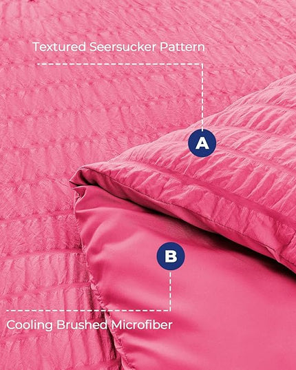 HYMOKEGE Hot Pink California King Comforter Set Seersucker 7 Pieces, All Season Luxury Bed in a Bag for Bedroom, Bedding Set with Comforter, Sheets, Pillowcases & Shams