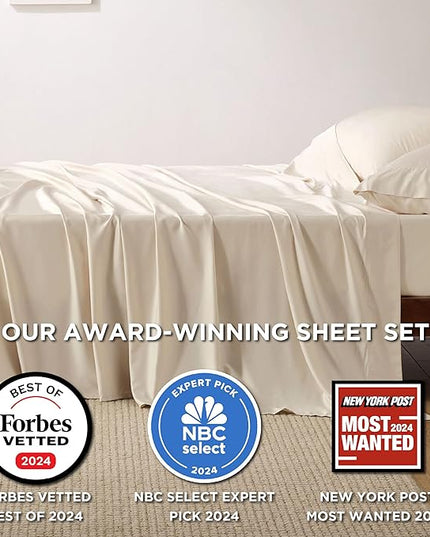 Bedsure California King Sheet Sets, Cooling Sheets, Rayon Derived from Bamboo, Breathable & Soft, Deep Pocket Up to 16 Inches, Hotel Luxury Silky Bedding for Hot Sleepers, Light Beige