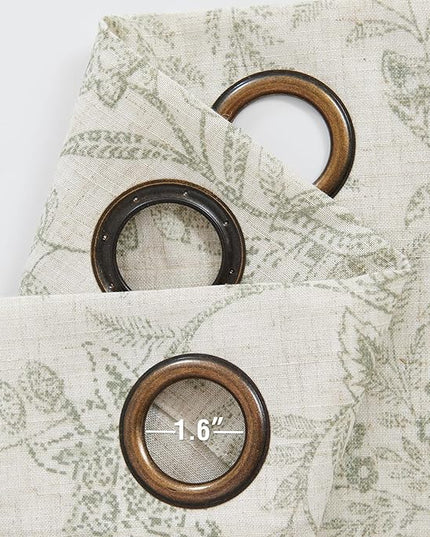 Lazzzy Linen Farmhouse Curtains for Living Room 90 Inch Length Floral Print Window Curtains Semi Sheer Drapes for Bedroom Country Light Filtering Curtain Grommet Top 2 Panels Green on Beige