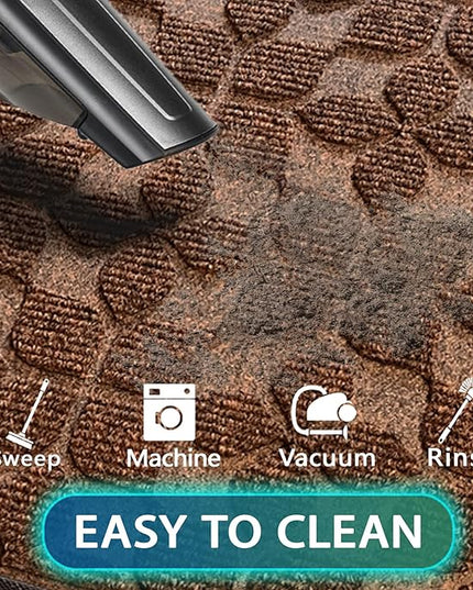 Bulijojo Sturdy Front Entrance Doormats,Durable Heavy Duty Welcome Mat,Thick Absorbent Natural Rubber Non Slip Mat,Easy Clean Entryway Mat 17"x30" Geometric Brown