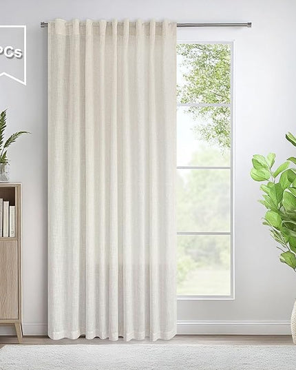 Pitalk 72 Inch Wide by 96 Inch Curtains for Dining Room Living Sliding Door Bathroom 2 Panel Sets Back Tab Rod Pocket Top Light Filter Linen Drapes for Bedroom Bay Window Picture 8 Feet Long 72 x 96