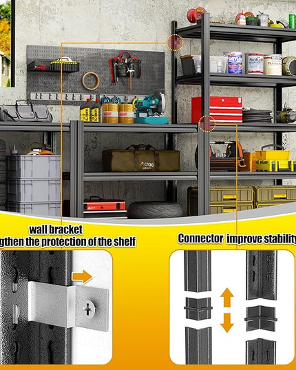 Storage Shelves, Garage Metal Shelving Unit, Adjustable, Double-Layer Column with Reinforced Ribs, Heavy-Duty, Capable of Bearing 3000 lbs, Suitable for Garage, Warehouse, Kitchen Storage