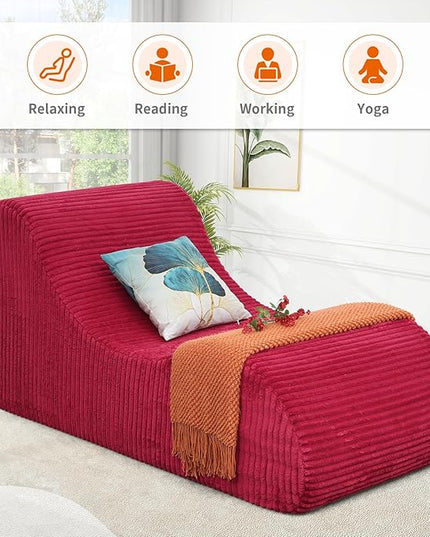 Rattaner Corduroy Chaise Lounge Chair Couch Indoor Boneless Oversized High-Density Sponge Soft Sofa for Yoga, Red