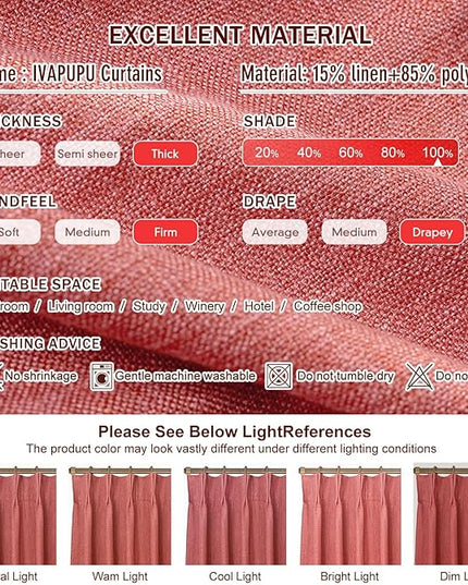 IVAPUPU Linen Pinch Pleated 100% Blackout Curtains for Bedroom - 2 Pages Black Out Fall Curtains 63 Inch Long 2 Panel for Living Room Darkening Thermal Window Curtain Drapes with 16pc Hooks