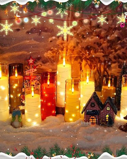 Flickering Flameless LED Candles,Battery Operated Candles 9 Pcs with Embedded Star String,Acrylic LED Pillar Candles with Remote,Suitable for Home Decoration to Create an Atmosphere (Ivory)