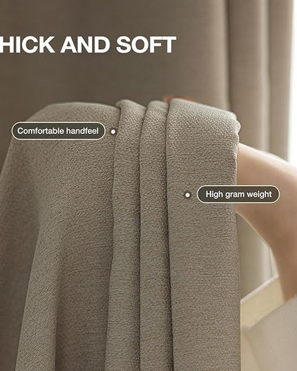 100% Blackout Curtains for Bedroom 90 inch Length 2 Panels Set, Farmhouse Linen-Look Textured Full Light Blocking Room Darkening Thermal Insulated Drapes for Living Room (W52xL90, Taupe)