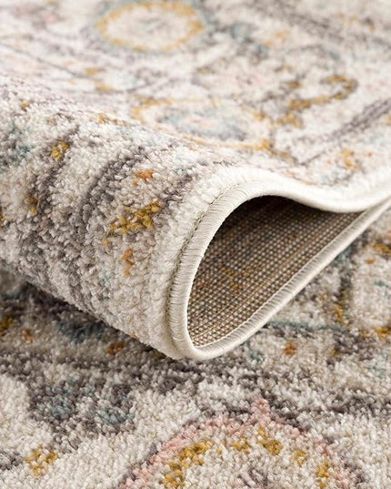 BoutiqueRugs Herstmonceux Boho Vintage Colorful Area Rug - Farmhouse Traditional Floral Rug for Living Room, Bedroom - Cream, Green, Sage, Red, Gray, Taupe, Coral - 6'7" Square