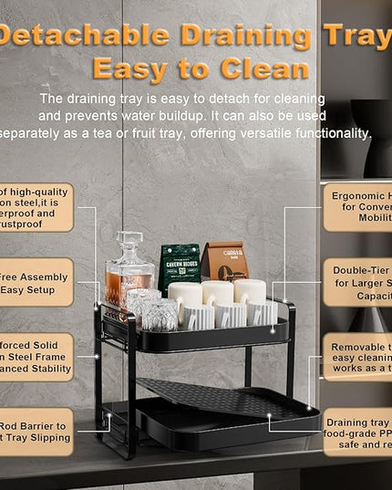 2-Tier Cup Drying Rack & Coffee Bar Accessories with Drying Tray, Coffe Mug Holder Rack for Countertop - Baby Bottle Organizer, Sippy Cup Storage, Tea holder & Glass Cup Organizer