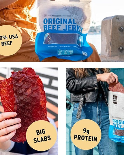 People’s Choice Beef Jerky – Original Big Slab – Whole Muscle, Thin-Sliced, Slab Jerky Texture – 9g Protein per Serving – Made in USA – 15 Count, 19.2 oz Bag