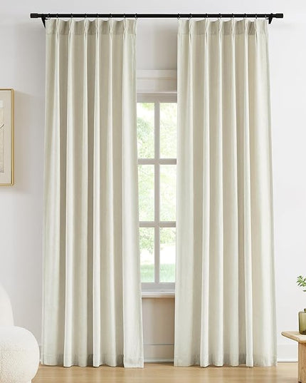 Vision Home Ivory Beige Pinch Pleated Light Filtering Curtains Velvet Chenille Window Curtains 120 inch for Living Room Bedroom Semi-Blackout Pinch Pleat Drapes with Hooks 10ft 36" Wx120Lx2,Pearl