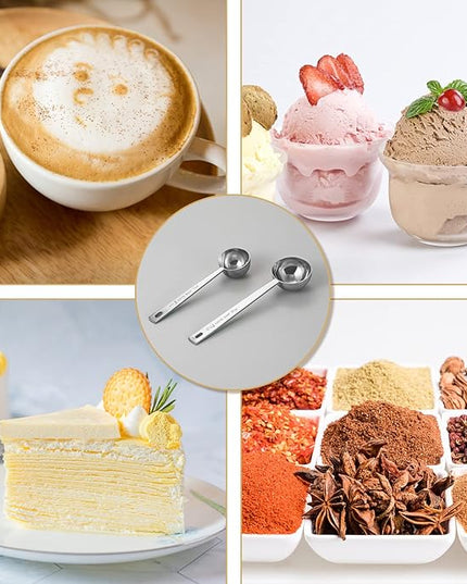 Premium Coffee Scoop Set, Set of 2, Metal Stainless Steel Long Handle Coffee Scoop, Measuring Coffee Spoons Contains 1 Tablespoon (15 ml) and 2 Tablespoons (30 ml) Spoon-Silver
