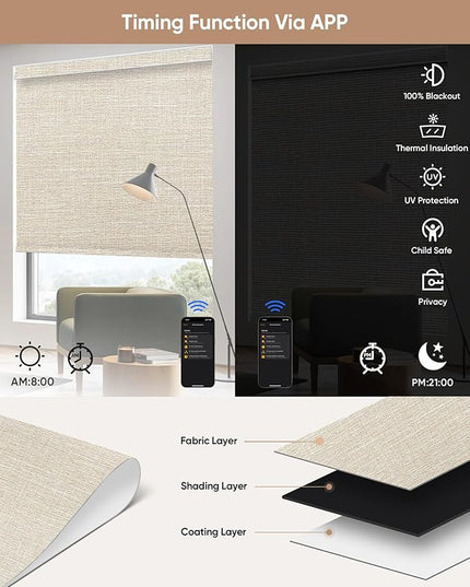 Kincmo Motorized Blinds with Remote,100% Blackout Motorized Roller Shades Work with Apple Homekit,Alexa,Google, Custom Electric Blinds with App,Voice Control (Aurora Beige)