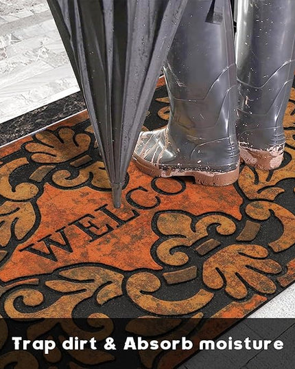 Large 47"x22" Heavy Duty Welcome Mat Outdoor with Non-Slip Rubber Backing - Durable Outdoor Door Mat for Front Door Entrance, Garage, Patio & High Traffic Areas（Welcome - Style2）
